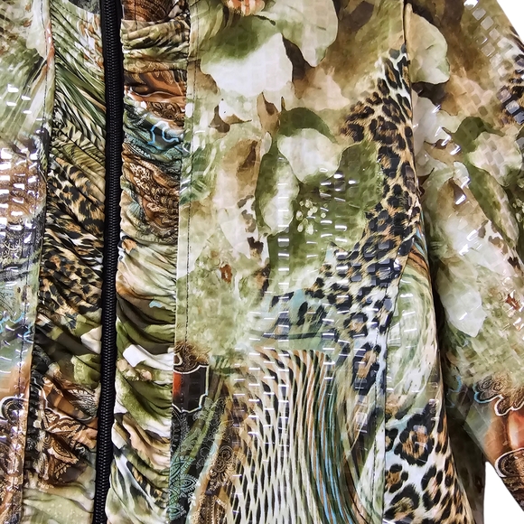 Toni Morgan Jacket Women's L Short Full Zip Floral Animal Print Clear Sequins - Picture 4 of 8